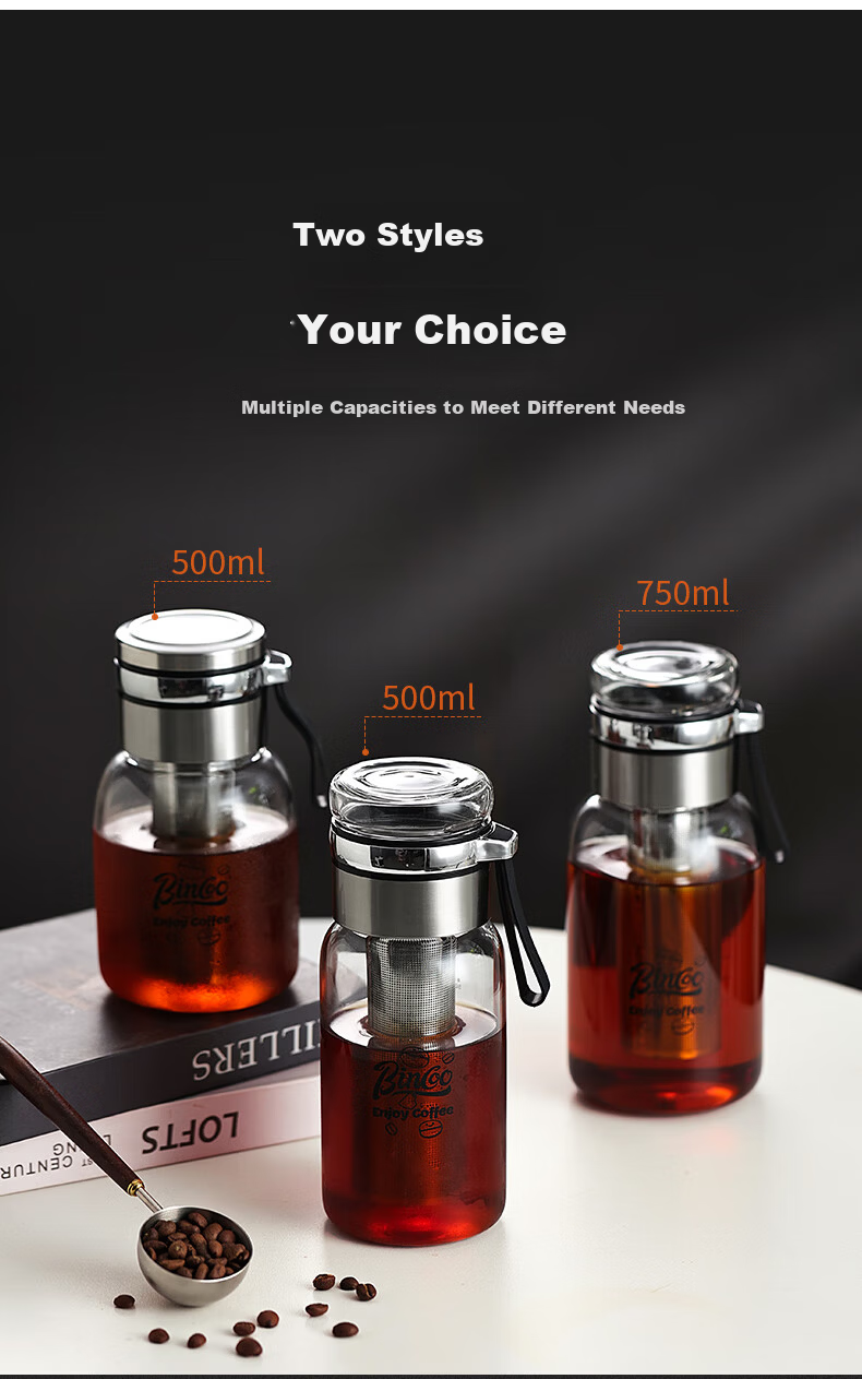 Bincoo Glass Cold Brew Coffee Maker Portable Cold Brew Bottle with Filter for Home Use Iced Americano Cup 7