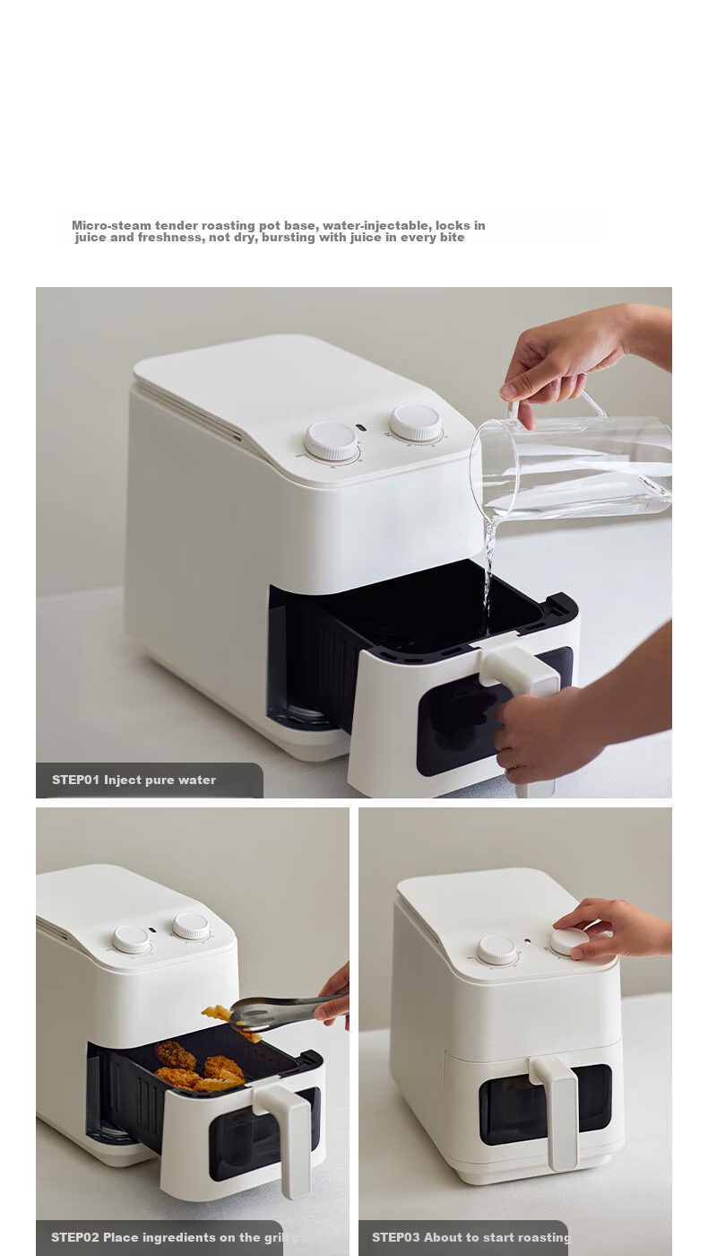 Olayks Instant Air Fryer 5L Large Capacity Multifunctional Electric Fryer with Flip-Free 3D Steam Roasting, Visible Window, 304 Stainless Steel Fully Automatic Electric Grill 18