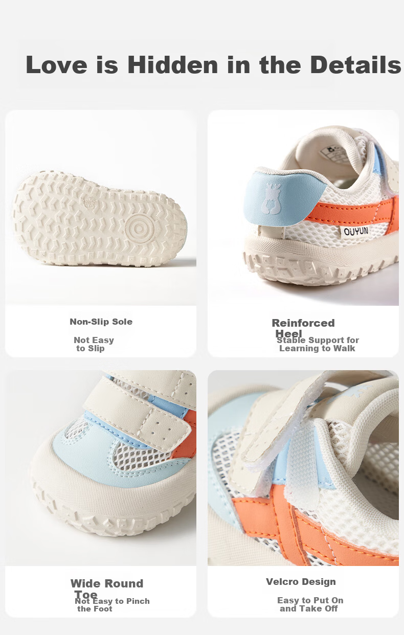 OUYUN Infant Toddler Walking Shoes Baby Boys Girls Mesh Anti-Collision Non-Slip Shoes Cream Yellow Size 19 11