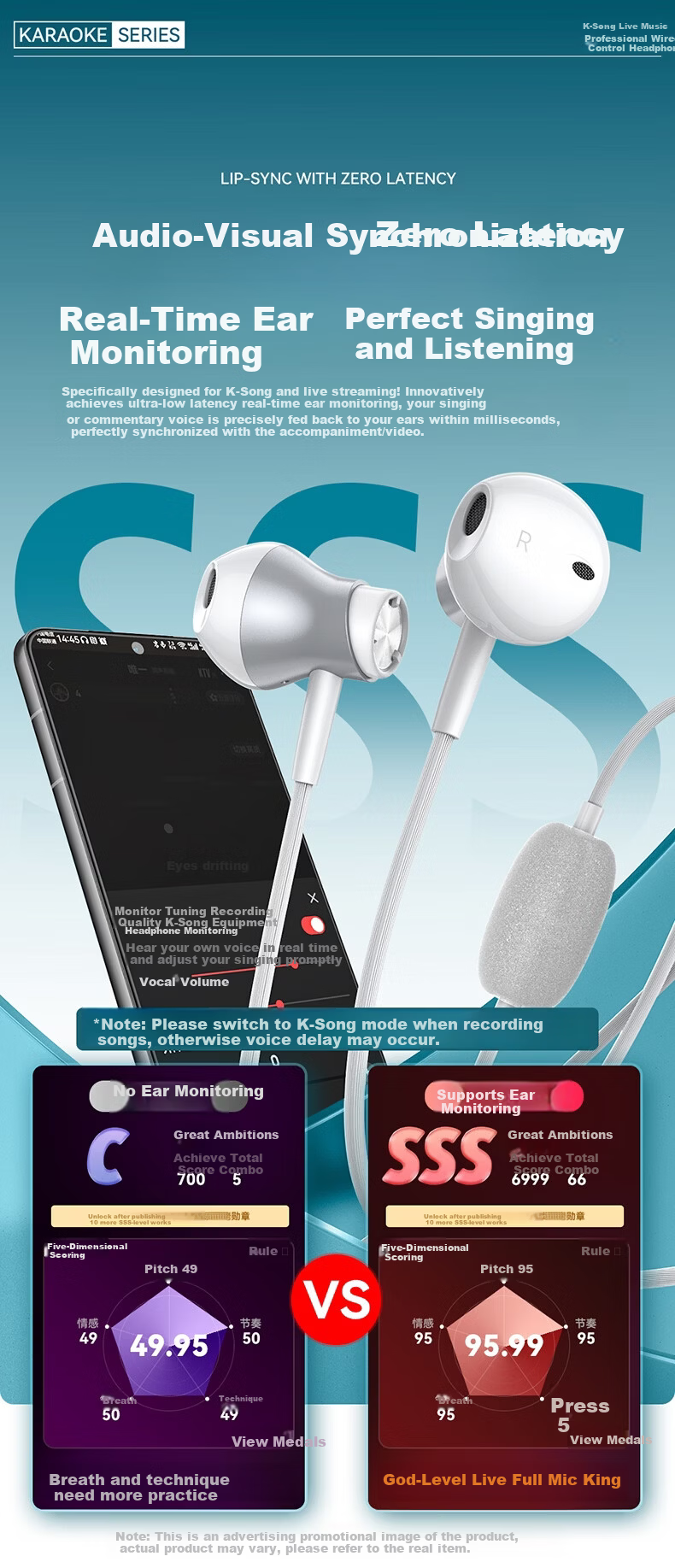EZHK Popular Type-C Wired Singing Earphones with Built-in Sound Card and Ear Monitor for K-Singing Live Streaming Microphone 8
