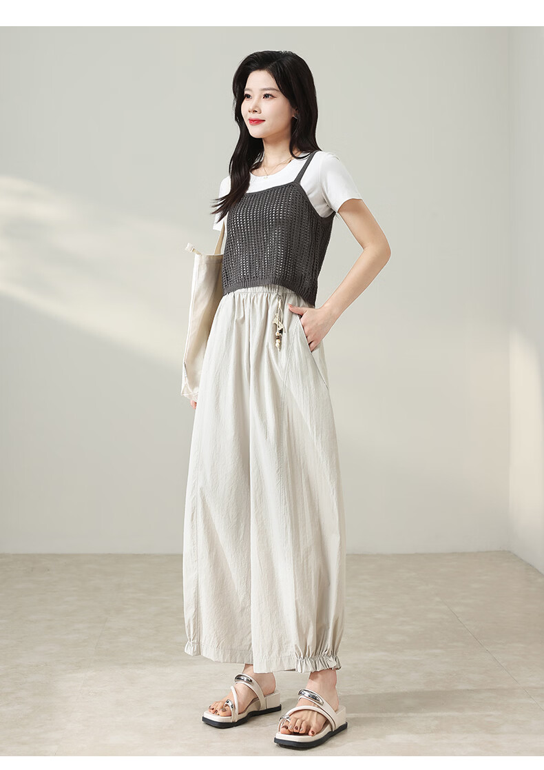 Xueqiman New Style Flower Bud Wide-Leg Pants Women Summer Thin Slim Ruffle Hem Small Size Nine-Point Casual Harem Pants 12