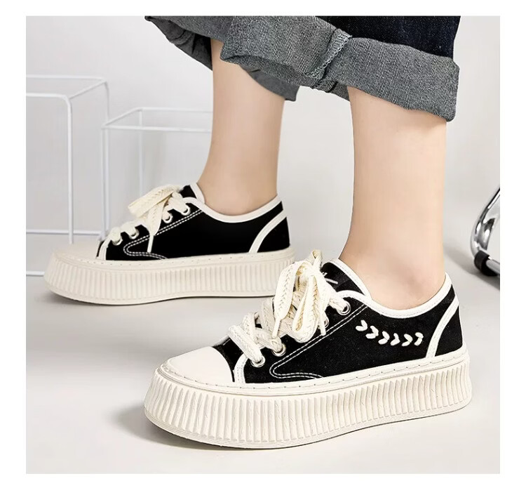 Warrior Women's Canvas Shoes 2026 Summer New Breathable Thick Sole Casual Sneakers 1834 Black Beige Size 39 11