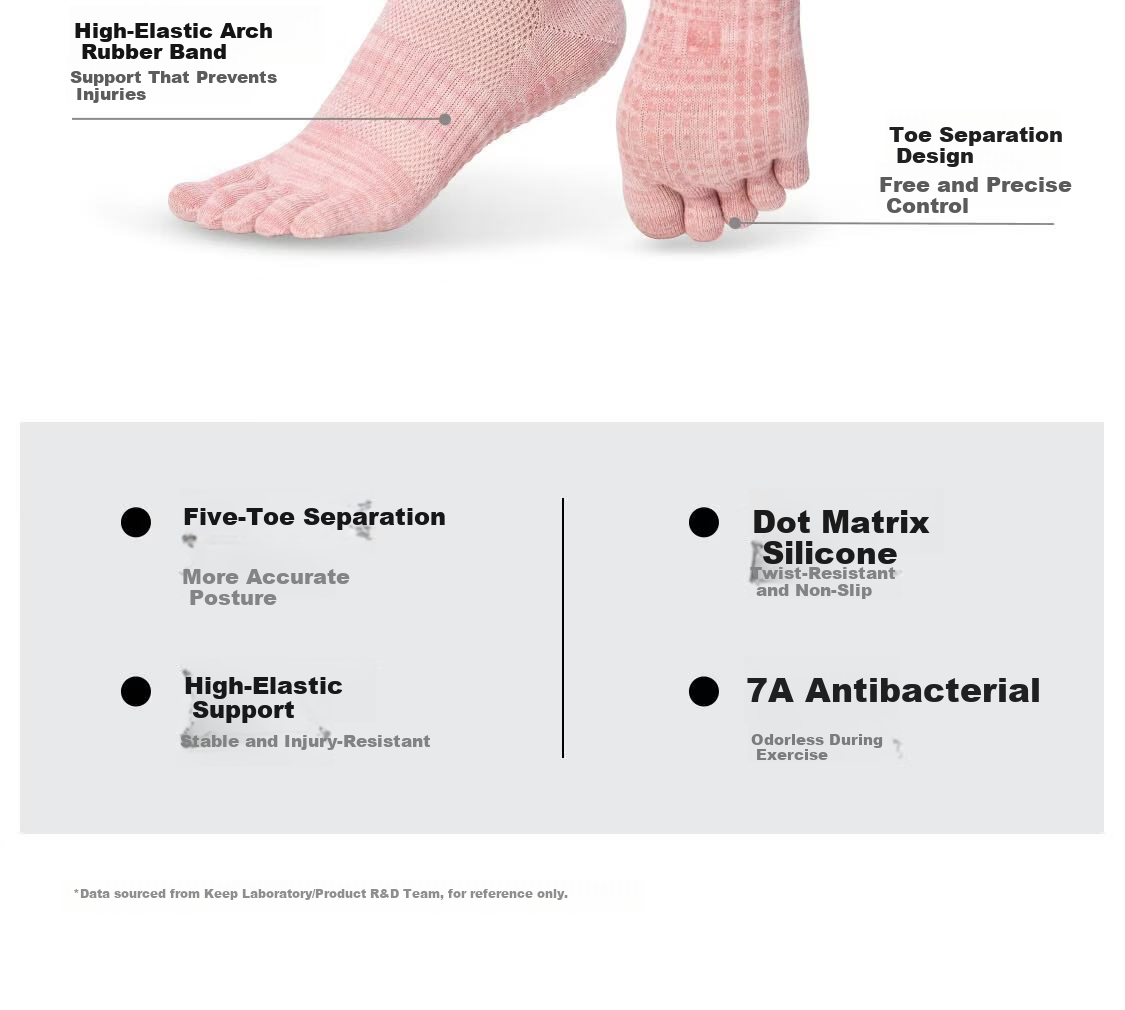 Keep Spliced Mid-Calf Five-Toe Yoga Socks Light Tea Brown One Size Fits 35-39 4