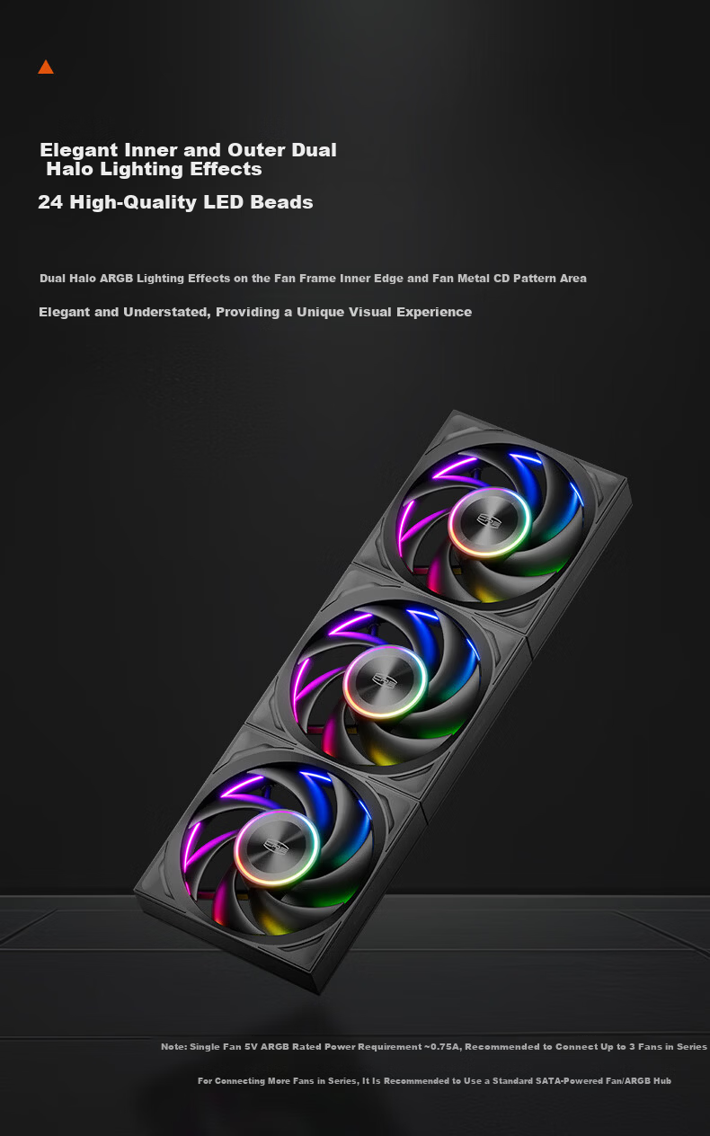 PCCOOLER Wing F7 X120B ARGB Black 12cm Case Fan High Air Pressure Dual Ring Fan RGB Sync PWM Temperature Control Dual Ball Bearing 9