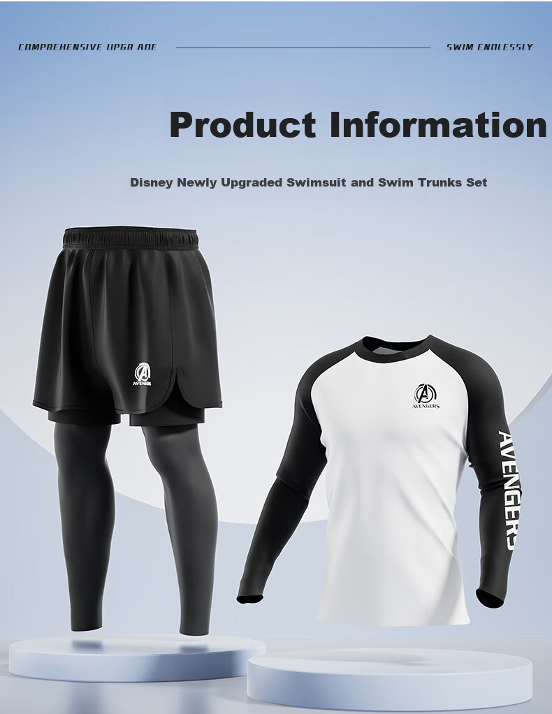 Disney Men's Long Sleeve Swimwear Set Surfing Suit D16329S2G Black 3XL 13