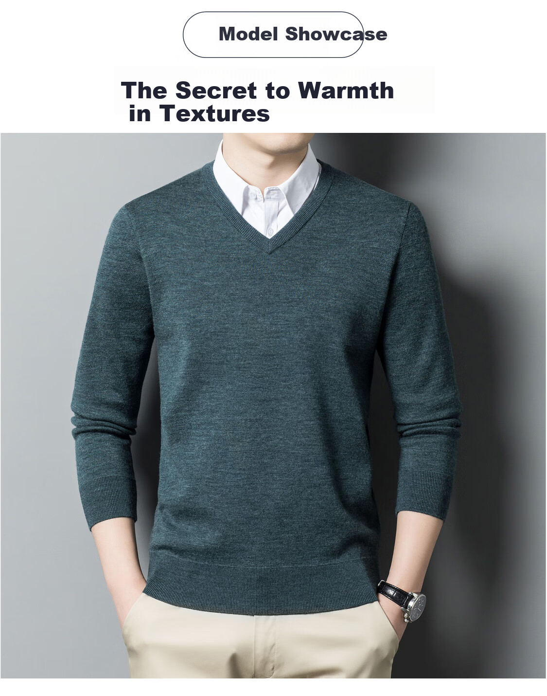 Hengyuanxiang Men's Wool Sweater Autumn Winter Thickened V-Neck Machine Washable Fine Spun Knitwear Medium Gray 175 9