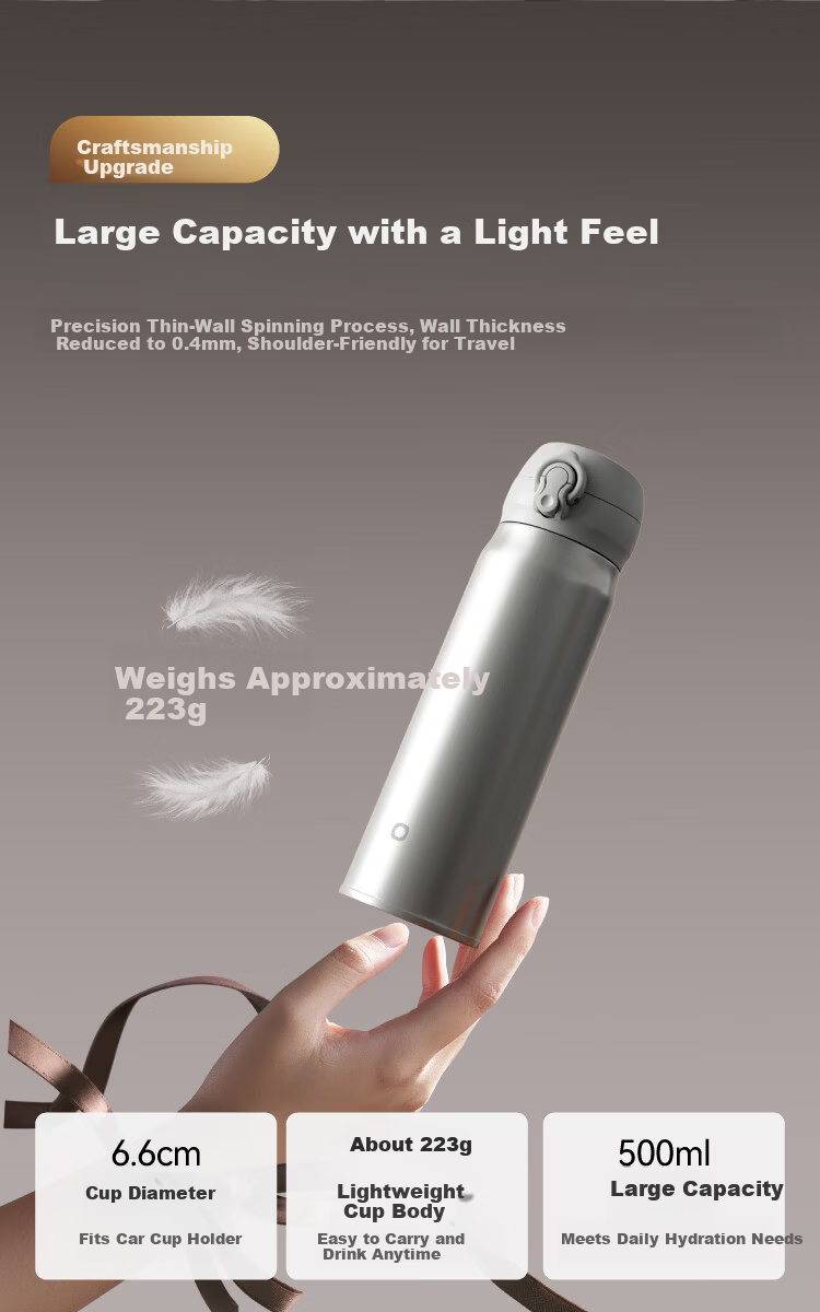 JD Jingzao 316L Stainless Steel Insulated Water Bottle with Flip Lid Quick Open Thermal Cup Pure Titanium Tea Infuser 500ml White 4