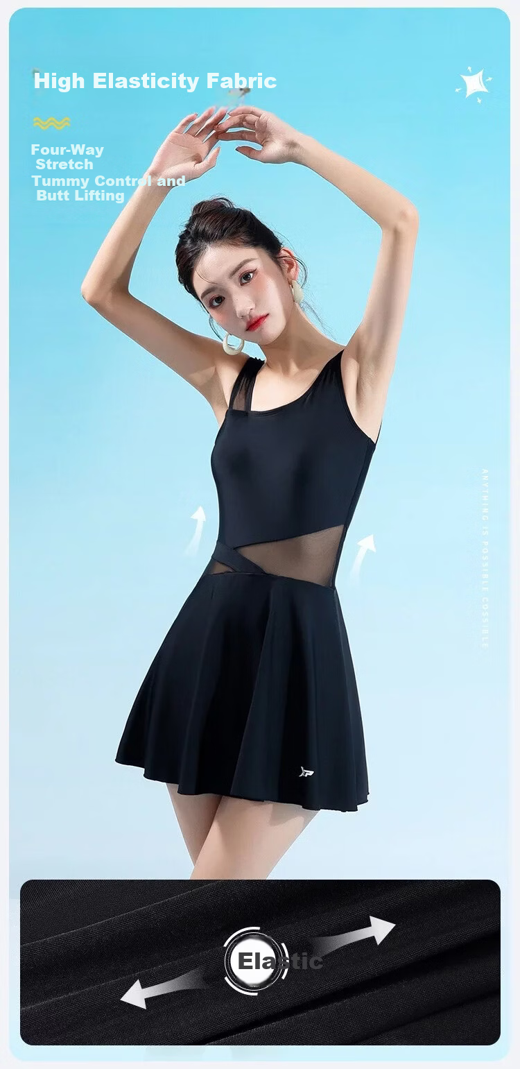Xtep Women's Sunscreen One-Piece Slimming Skirted Swimsuit Korean Student Beach Vacation Hot Spring Swimwear 4
