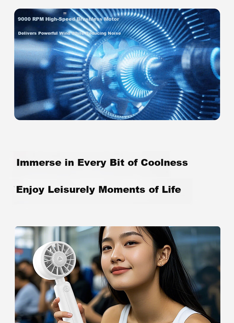 PEAK Handheld Mini Portable Rechargeable Fan, High Airflow, Long Battery Life, Quiet, Suitable for Students, Children, Babies, Outdoor Use 10