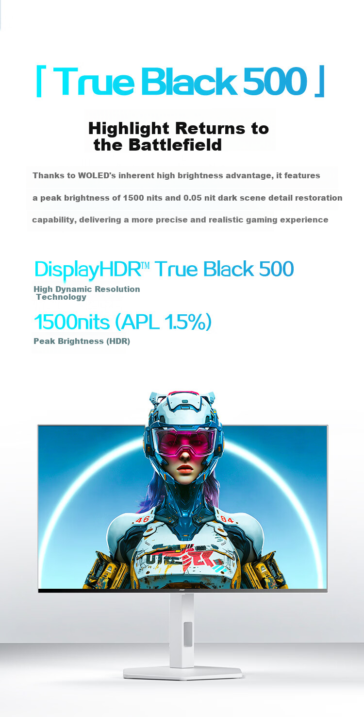 AOC 26.5-inch 2K Native 280Hz 4th Gen WOLED 10Bit HDR500 Hardware Low Blue Light TUV Elegant White Gaming Monitor Q27G4ZDP/WS 7