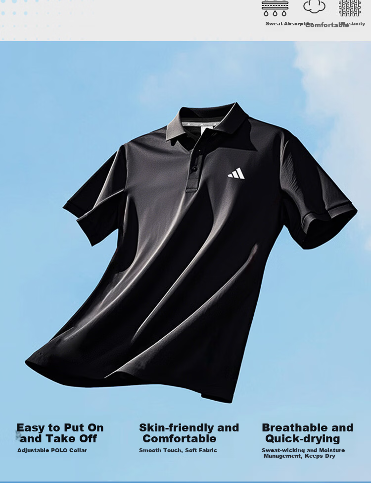 Adidas Men's Short-Sleeve Polo Shirt, Summer New Quick-Dry T-Shirt, Business Golf Collared Casual Sports Training Top 2