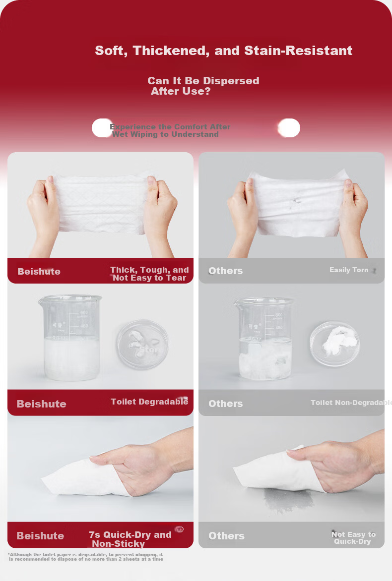 Beishute Wet Toilet Paper with Cranberry Extract Gentle Weak Acid Formula 1 Pack 80 Sheets 6