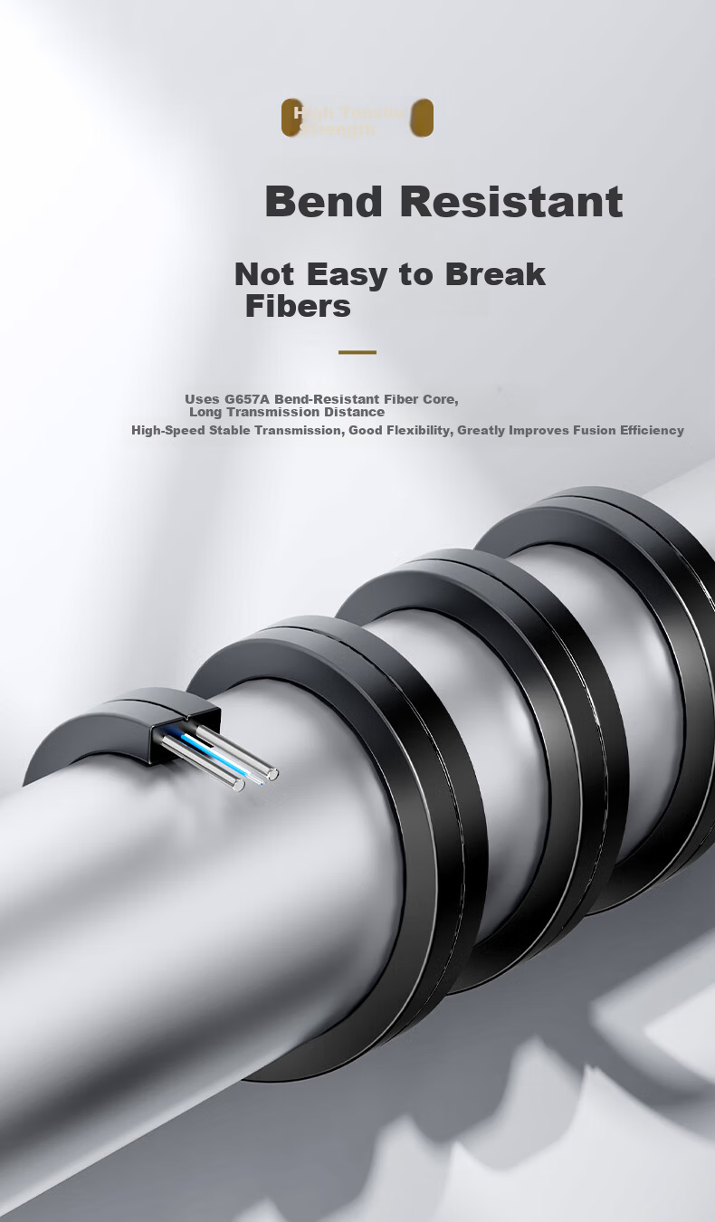 10,000-Level Fiber Optic Drop Cable Telecom Grade FTTR Fiber to the Home Indoor Butterfly Single-Mode Single-Core 1-Core 2 Steel Wire Optical Cable White 50m 2-19211 6