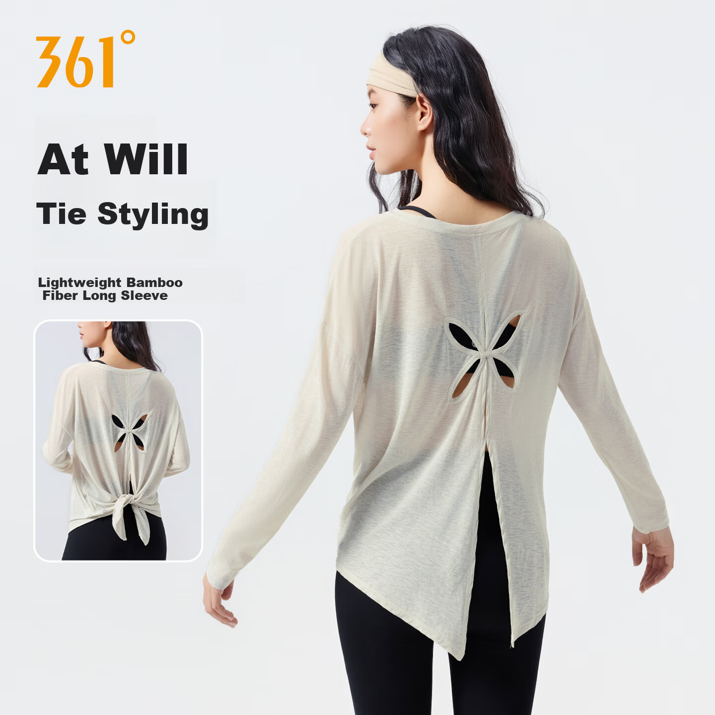 361° Bamboo Slub Yarn Loose Lightweight Hollow Out Back Sports Top Women Outdoor Versatile Yoga Cover Breathable Fitness Long Sleeve