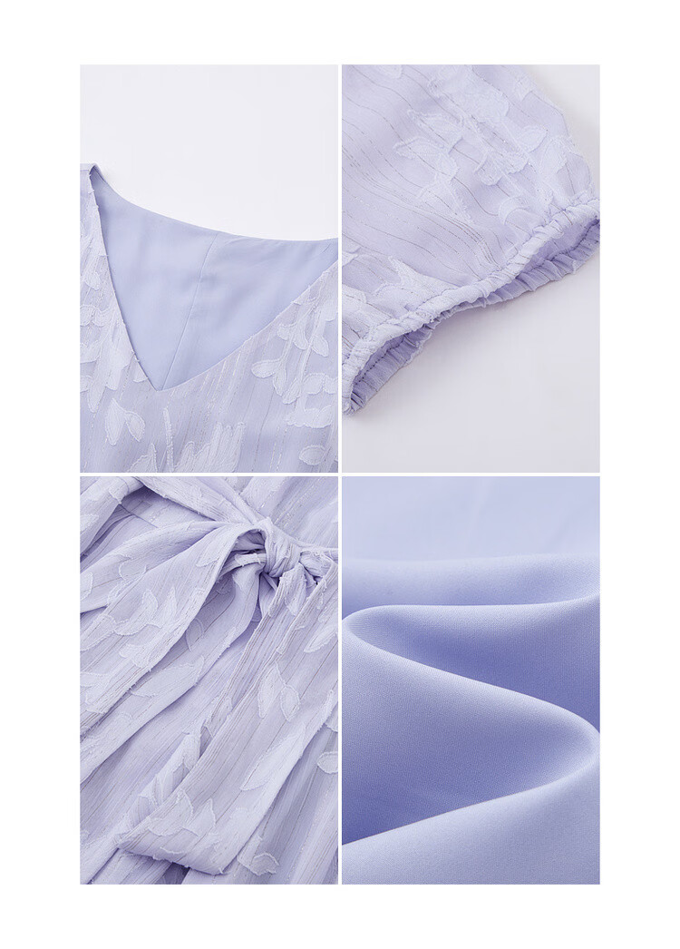 Mt [Mosang Ziyuan] Summer Elegant Socialite V-Neck Textured Jacquard Lightweight Waist-Cinching A-Line Women's Dress 13