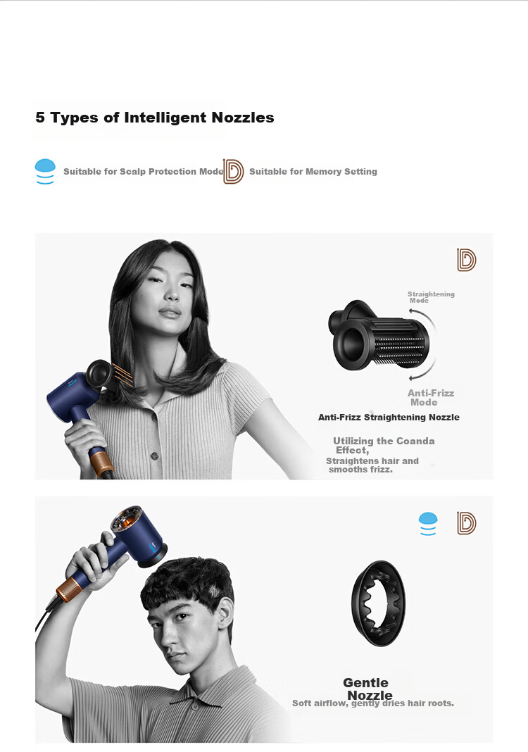 DYSON HD16 New Intelligent Hair Dryer, Supersonic Electric Blower, Negative Ion, Quick-Drying Hair Care, Multiple Nozzles, Amber Gold, Home Use, Gift Recommendation, Gift Box Editio 9