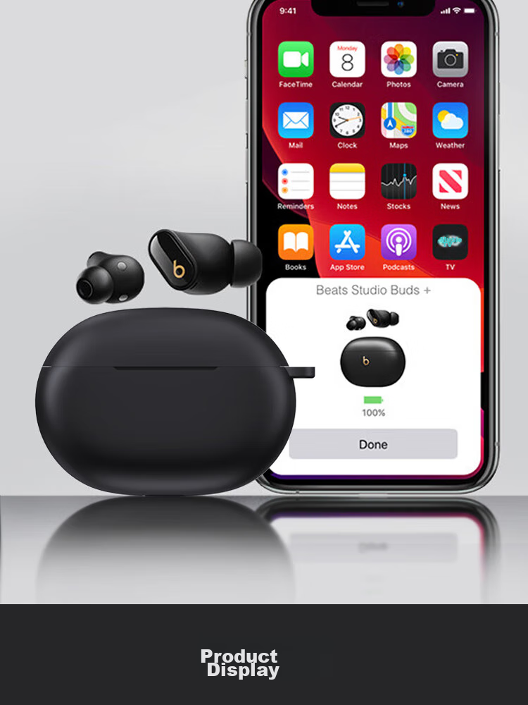 ESCASE Protective Case for Beats Studio Buds, Buds+ Bluetooth Earphones, Silicone Storage Box, Soft Shell, Full Coverage, Shockproof, Ultra-Thin Protective Case, Lustrous Black + Lanyard 10