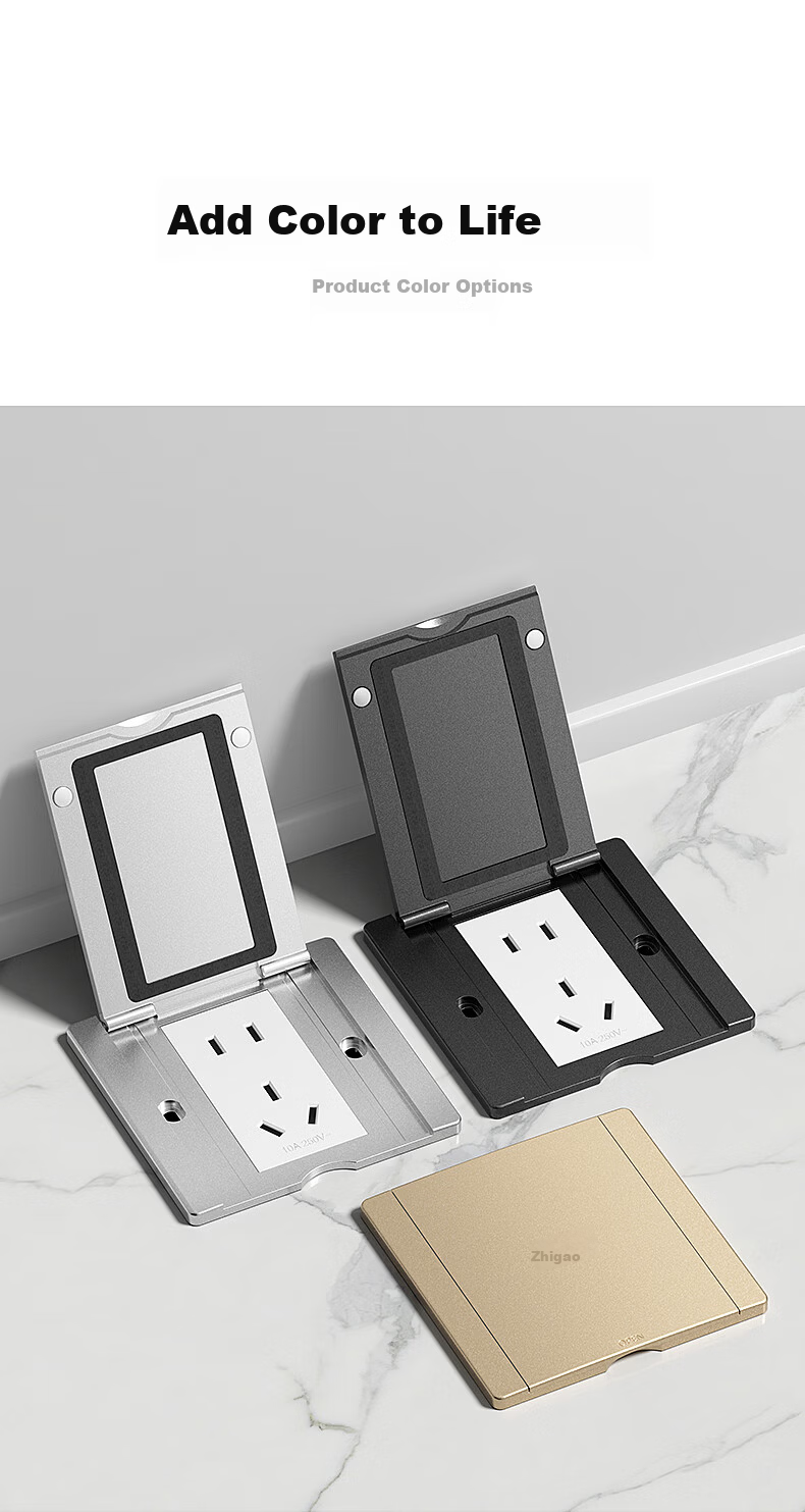 CHIGO Model 86 Concealed Embedded Ultra-thin Flush Waterproof Floor Socket Cover Multifunctional Stainless Steel 5-Hole Floor Socket Silver 16