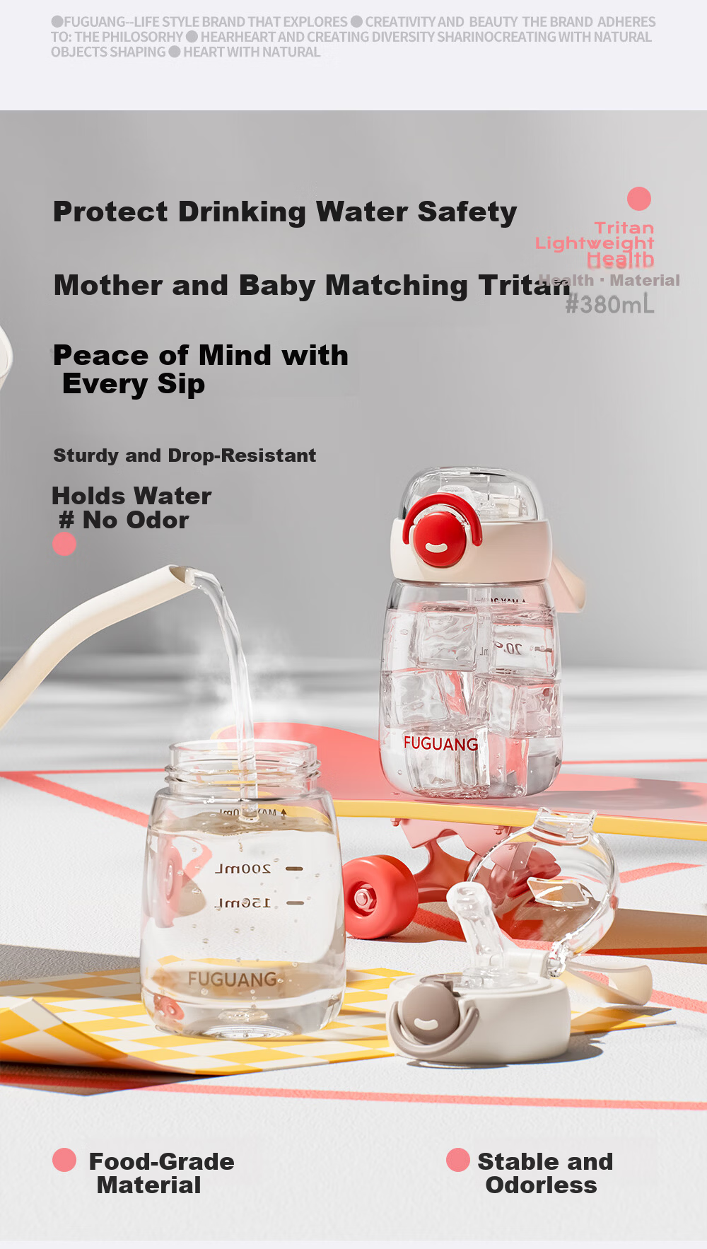 Fuguang Straw Cup 2026 New Summer High-Temperature Resistant Compact Portable Tritan Plastic Water Bottle for Women Men Students Children 4