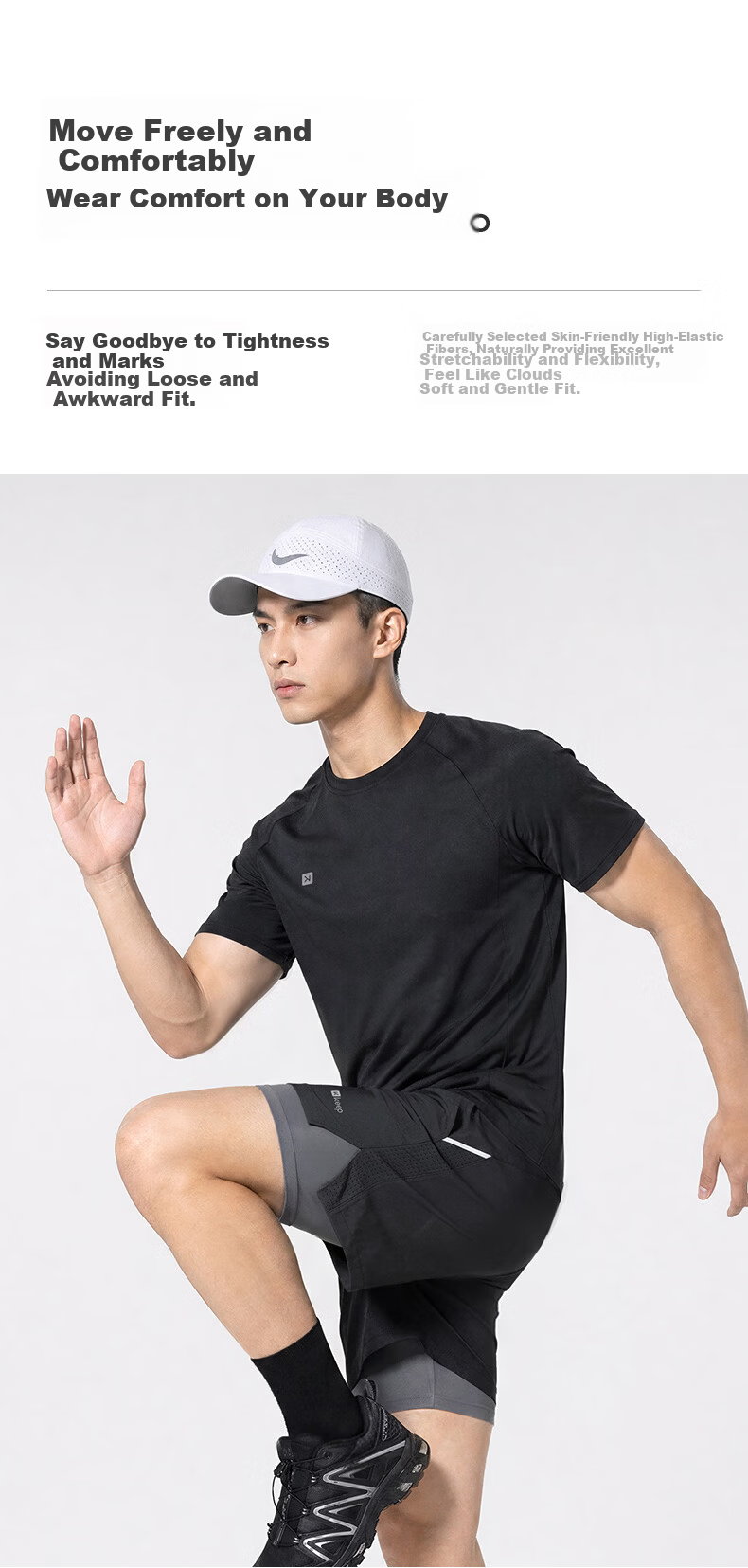 Keep Men's Swim Trunks Double-Layer Sports Running Perforated Four-Point Swimming Shorts 130 Black L 6