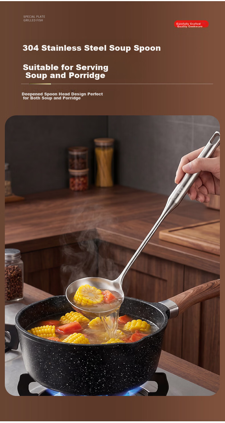 Fun Kitchen Spatula and Spoon Set 304 Stainless Steel Turner + Soup Ladle + Slotted Spoon 3-Piece Set Stainless Steel Cooking Utensils for Iron and Stainless Steel Pans 5