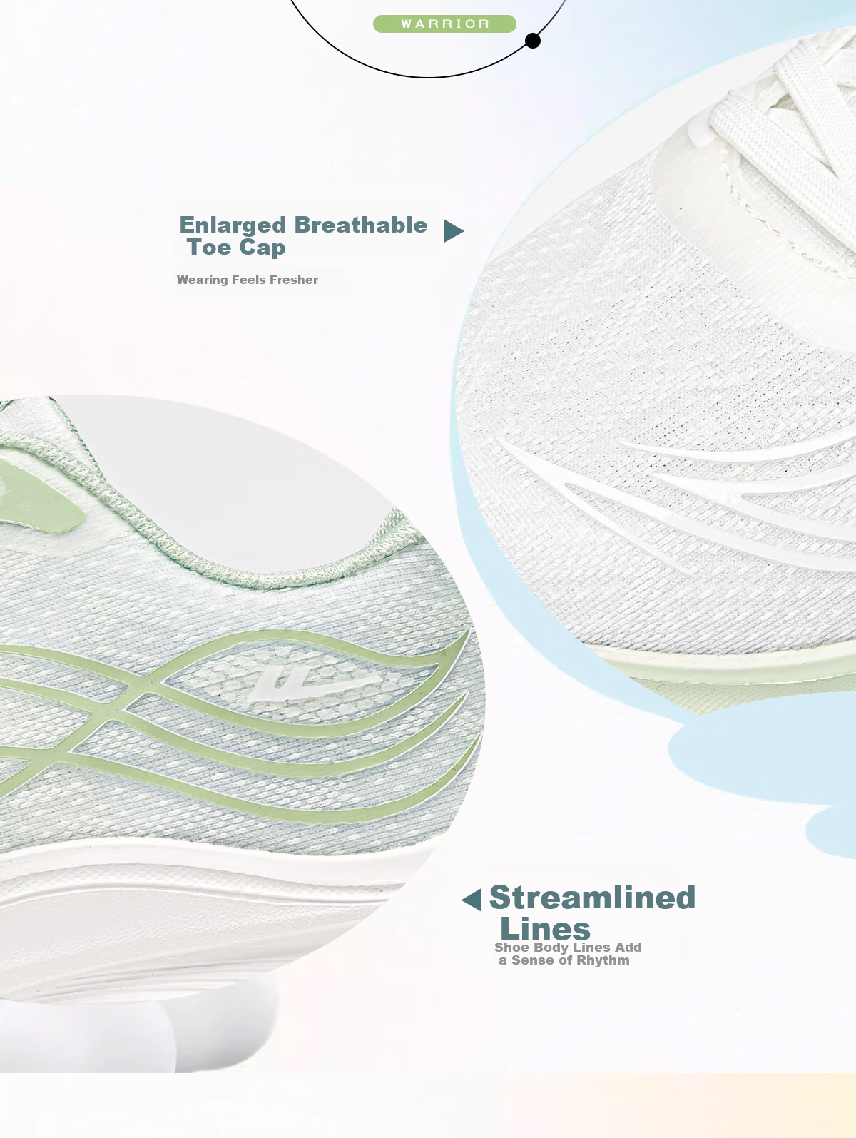 Warrior Women's Sports Shoes New Spring Summer Ultra-Light Soft Sole Shock Absorption Running Shoes Breathable Mesh Casual Shoes White Green Size 40 9