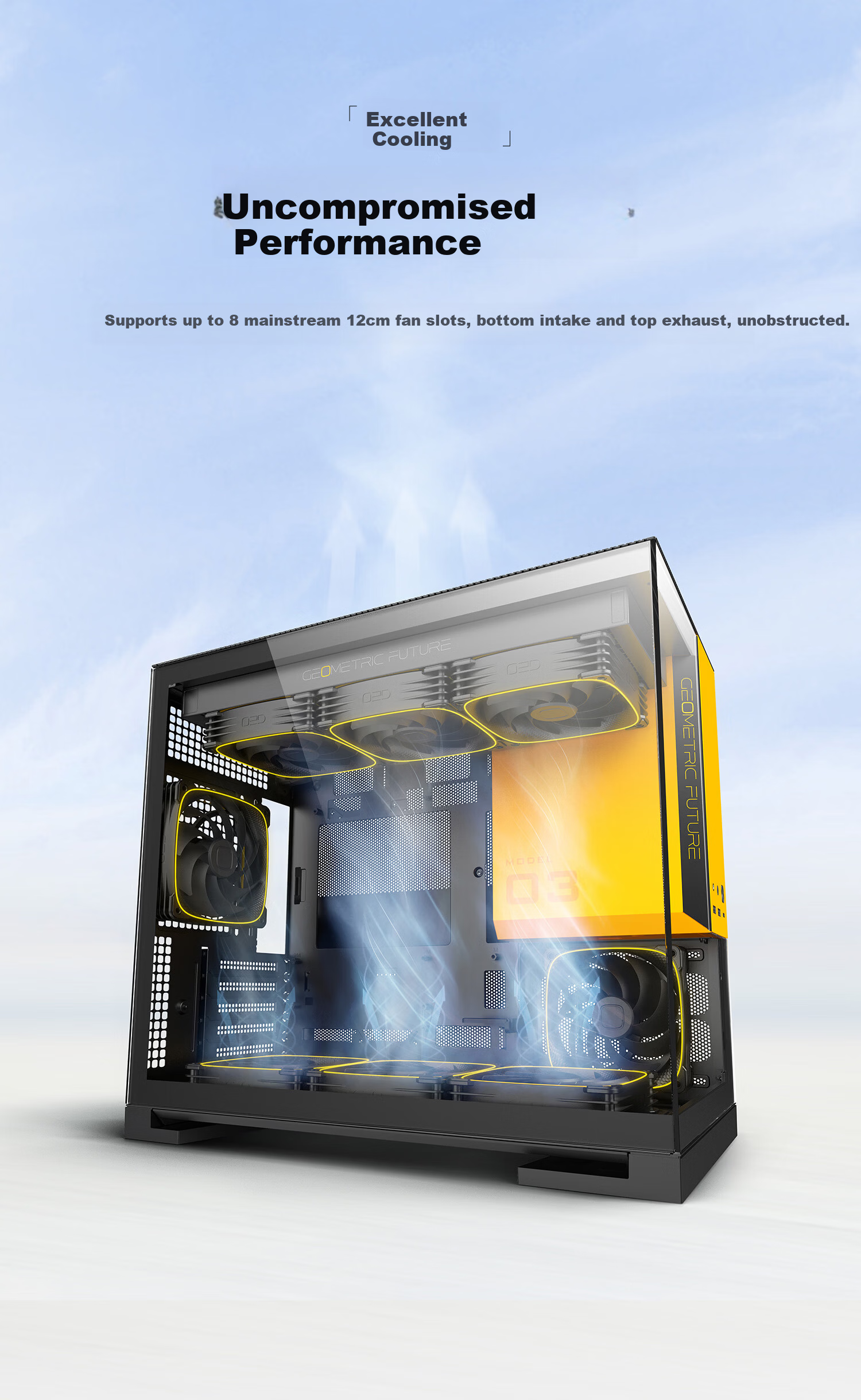 GeometricFuture Model3 Nezha Computer Case Black Grey (Supports M-ATX Motherboard/50 Series Graphics Card/360mm Radiator/Seaview Case/Type-C Interface) 7