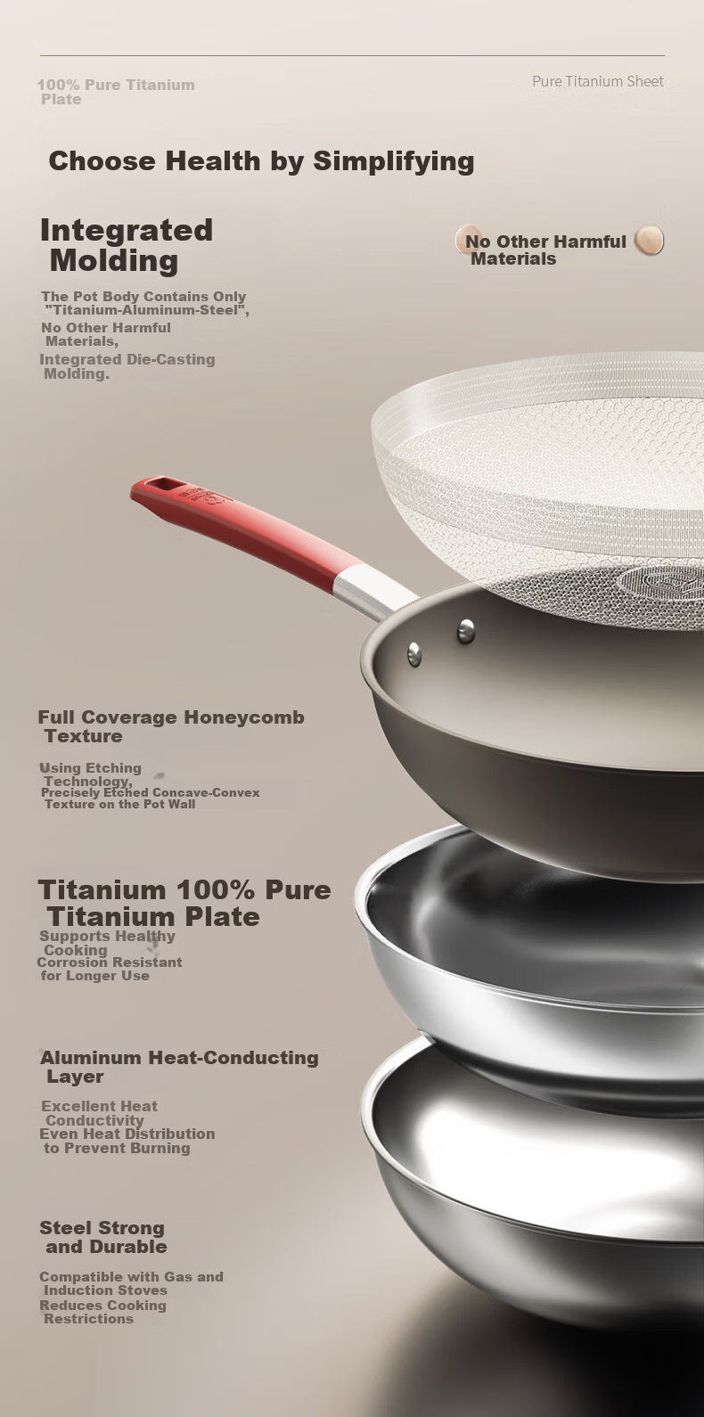 Kambach Pure Titanium Non-Stick Frying Pan Healthy 0 Coating Titanium Honeycomb Seasoning-Free 32cm [Red Luck Series] 10