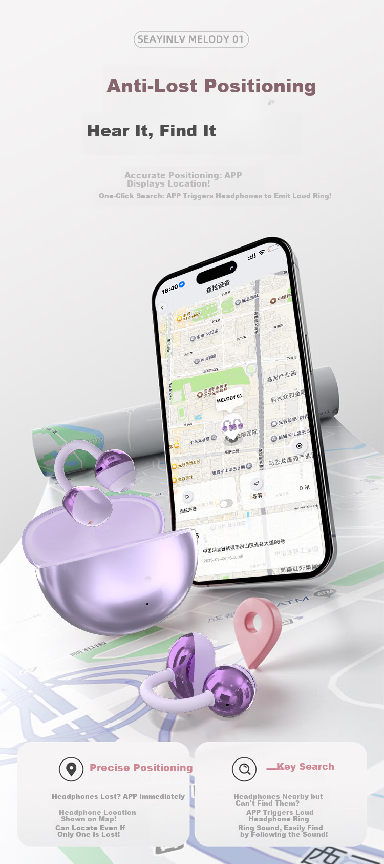Haiyinlv Melody 01【Exquisite Earrings | Bestselling】2026 New AI Clip-on Wireless Bluetooth Earphones Sports Long Battery Life Bone Conduction Low Latency Black 10