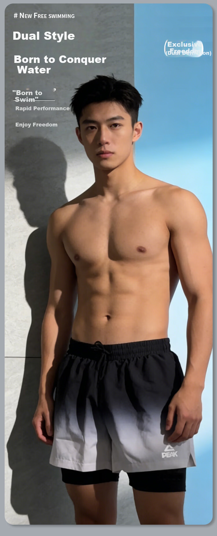 Peak Men's Quick-Dry Loose-Fit Boxer Swim Trunks Double-Layer Beach Shorts for Spa and Seaside Vacation L 1