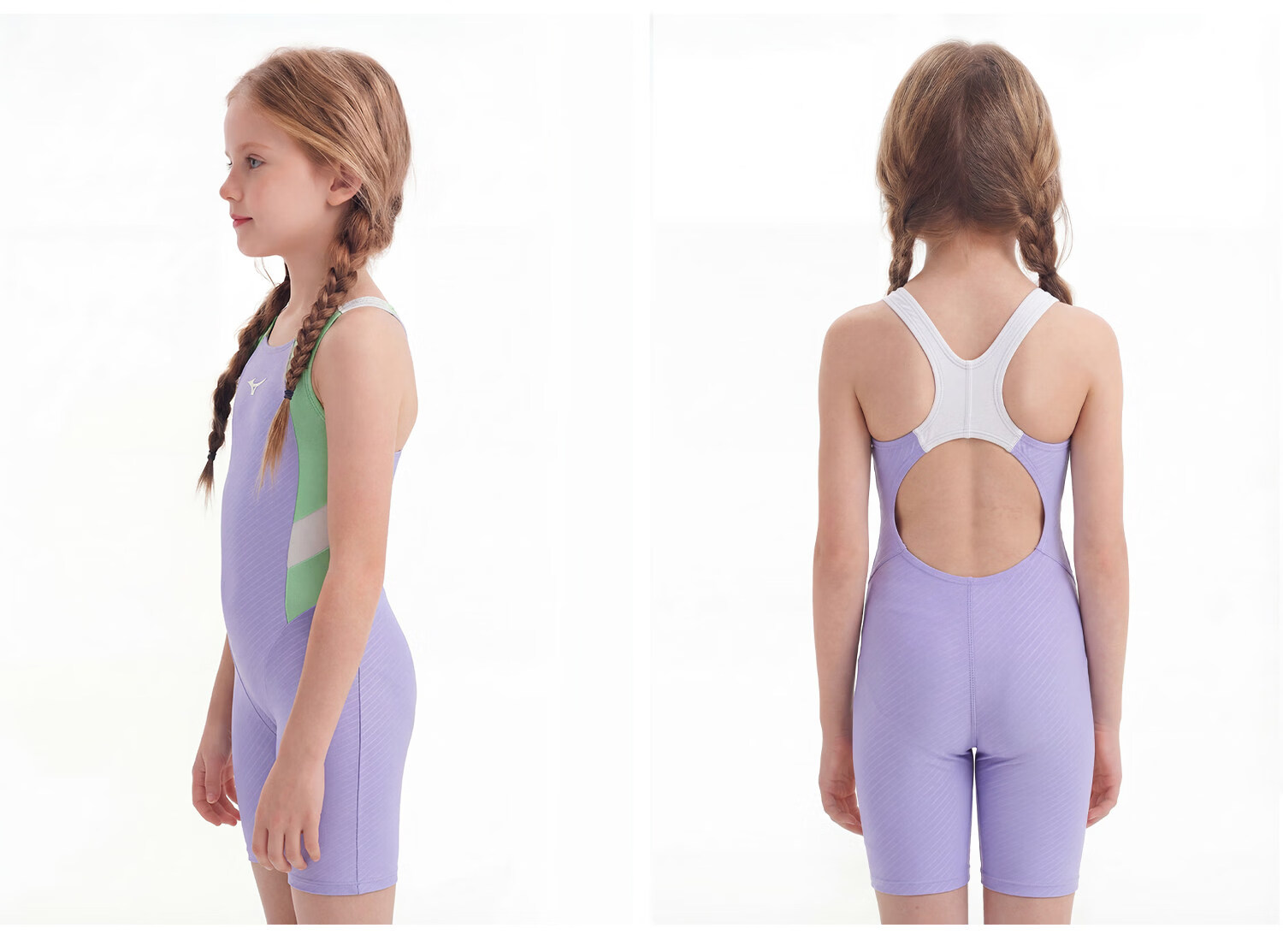 MIZUNO Kids Girls One-Piece Knee-Length Swimsuit Professional Training Quick-Dry Swimwear AC405 Purple Green Size 130 4
