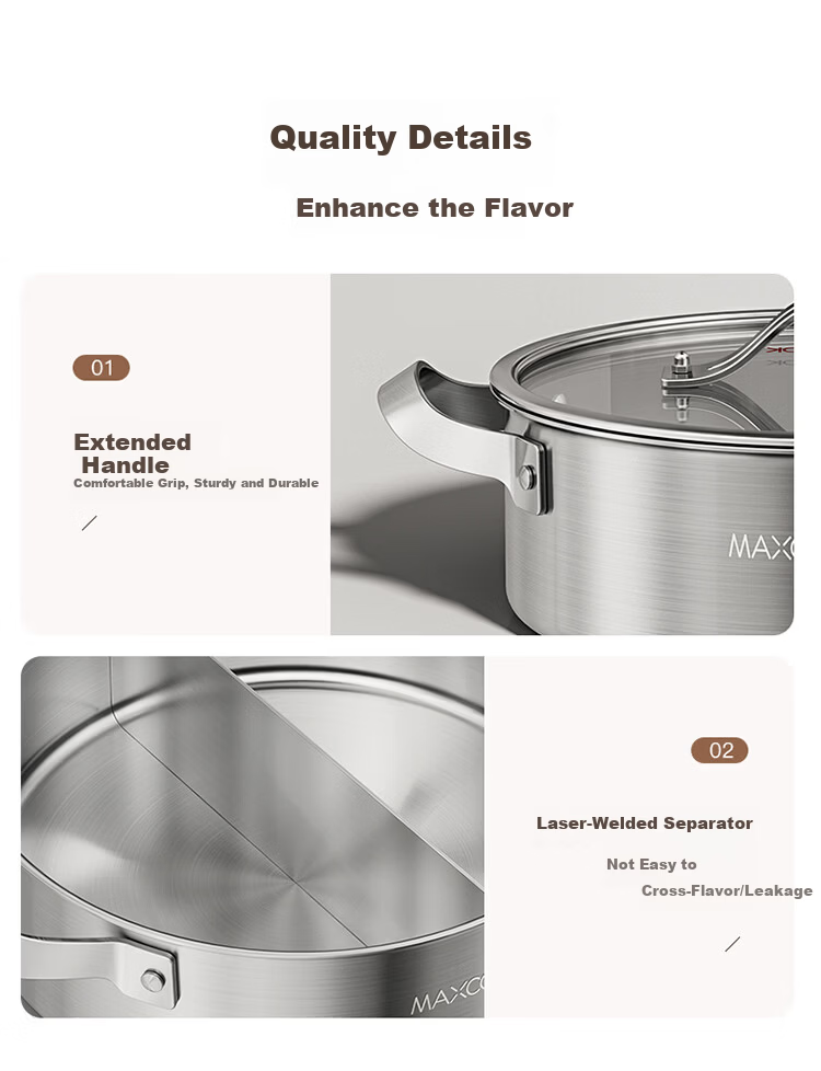 MAXCOOK 316L Stainless Steel 28cm Triple-Layer Mandarinfish Hot Pot with Lid Compatible with Gas and Induction Cookers MCT4015 9