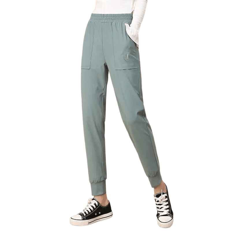 Every Hour Quick-Dry Women's Summer Thin Stretch Loose High-Waist Elastic Running Long Pants Breathable Jogger Pants 2051 Green 3-4X