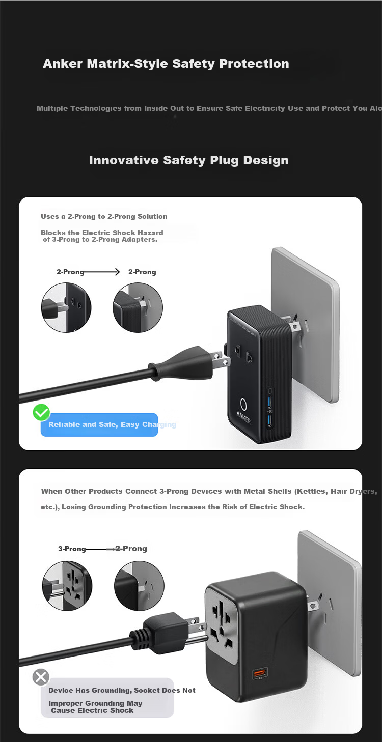ANKER Multi-Country Travel Adapter UK EU US AU Universal Worldwide Power Socket Charger Black 13