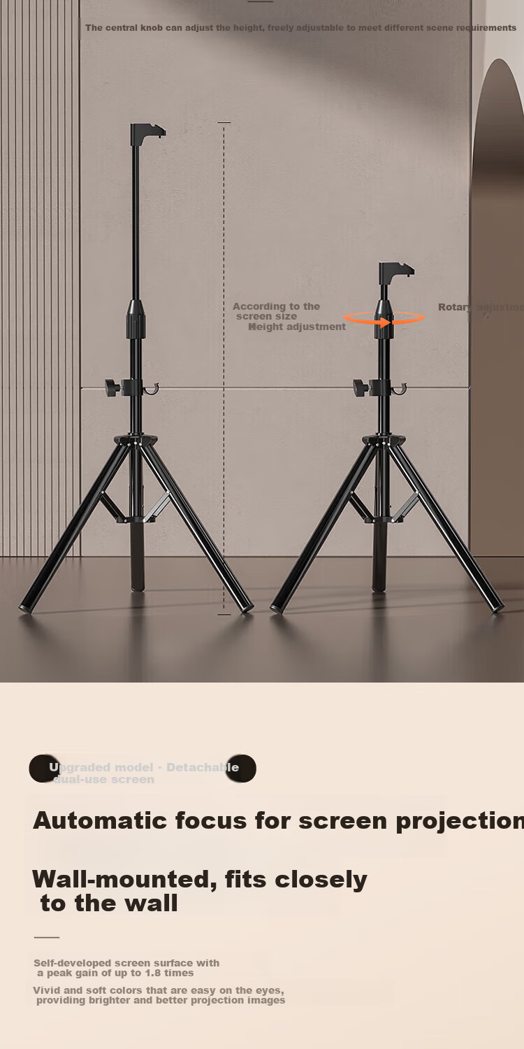 ASKE Projection Screen 100-inch High Gain Thickened White Plastic Stand No-Drill Wall-Mount Dual Use Supports 4K HD 3D Projection 16:9 Adjustable 178° Wide Angle Portable Office 11