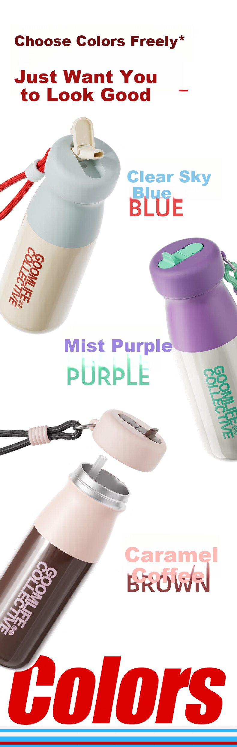GOOM Double Drinking Sports Insulated Bottle Fitness Straw Cup Portable Car Cup Student Water Bottle 580ml Milk Candy Coffee 3