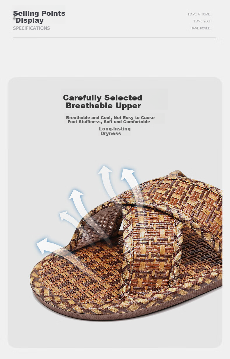 GUOLUOFEI Woven Rattan Summer Indoor Non-Slip Soft Sole Slippers for Men and Women, Diamond Cross Pattern, Size 42-43 6