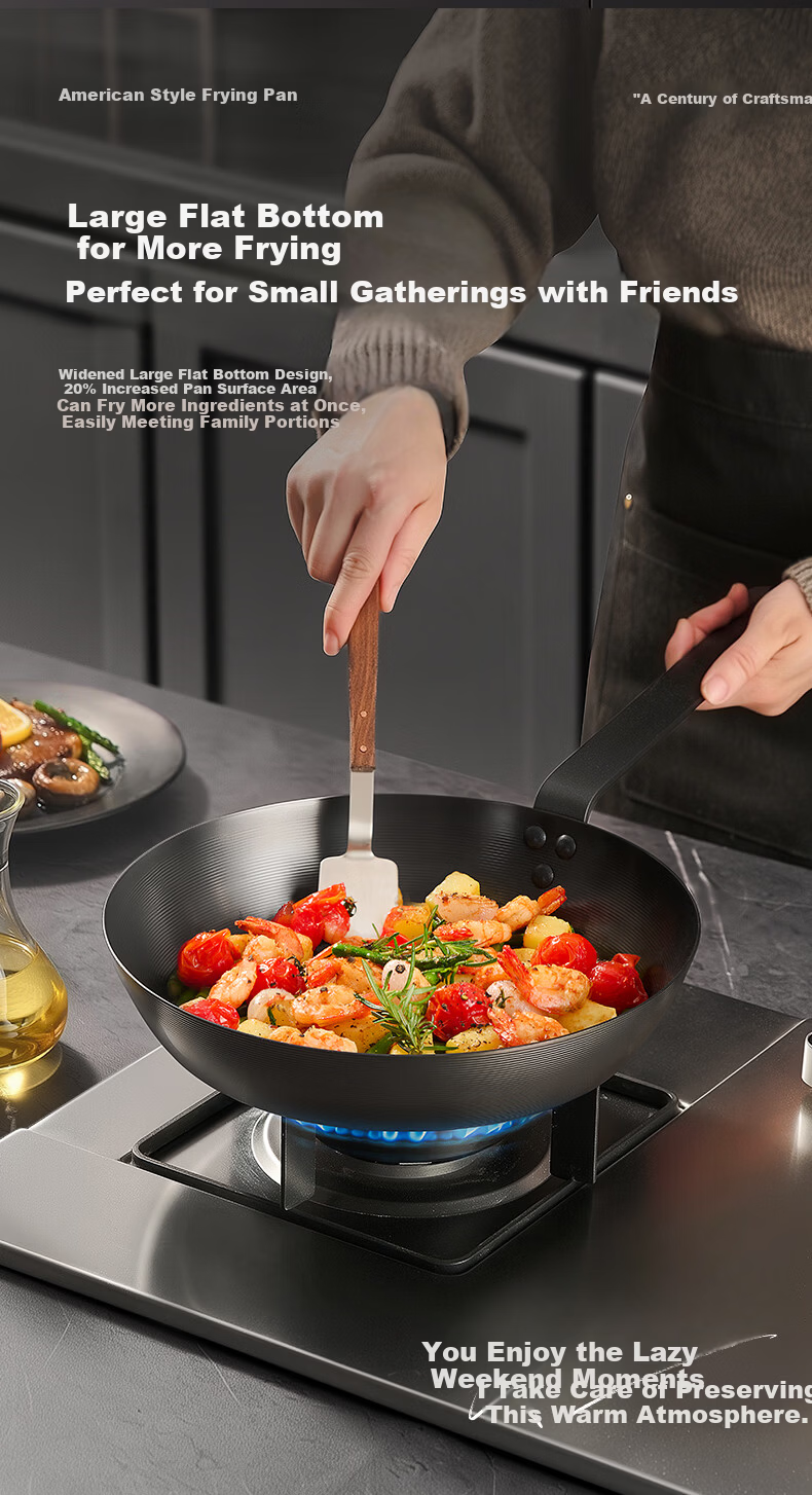 Royalstar Carbonized Non-Coated Frying Pan 24cm Non-Stick Skillet for Pancakes and Steaks Compatible with Induction Cooker 13