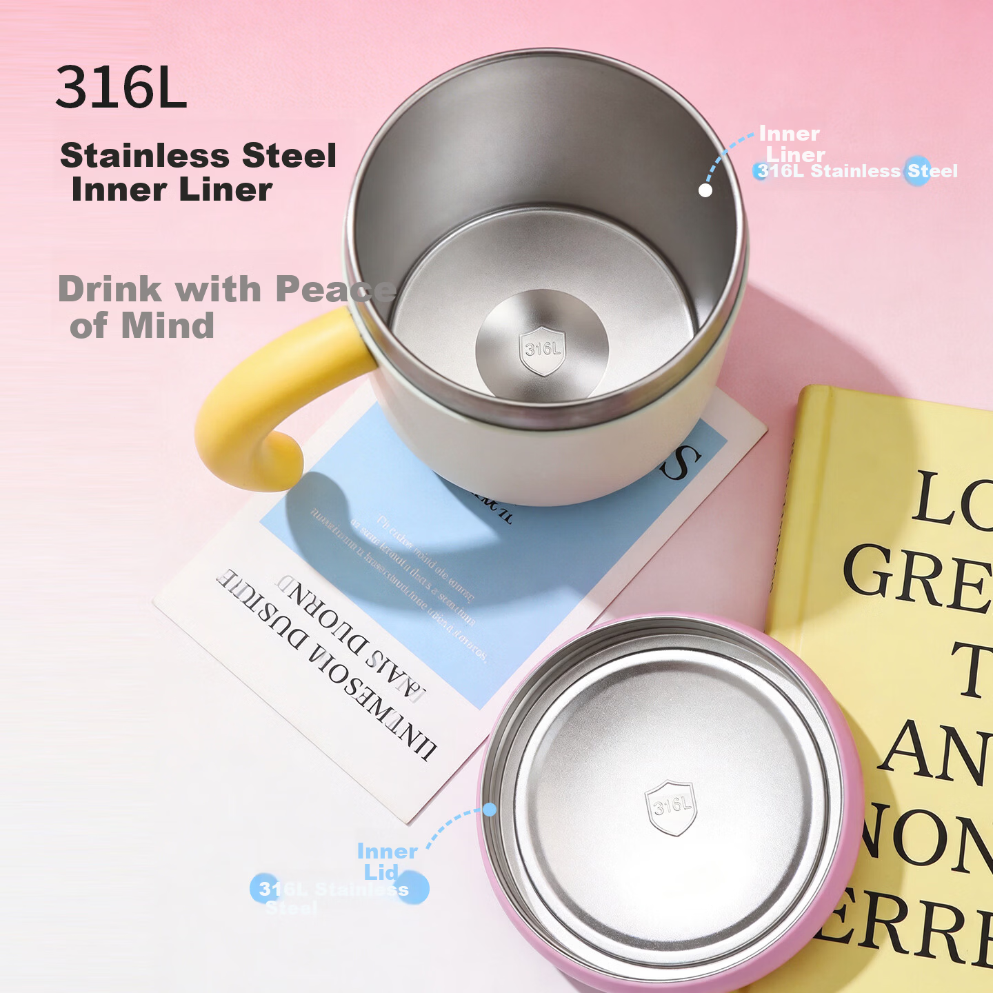 FGA Fugang Mark Insulated Mug 316L Stainless Steel Coffee Cup High-Value Large Capacity Tea Cup for Men, Women, and Students