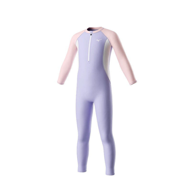 MIZUNO Children's Swimsuit, One-Piece Long-Sleeve Sun Protection Surfing Suit for Girls And Boys, Quick-Drying Baby Hot Spring Swimwear B447 Purple 130