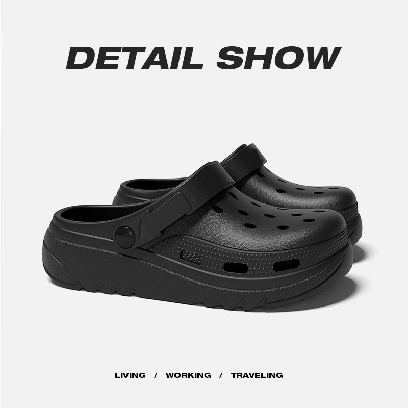 LANDF Women's Summer 2026 New Beach Non-Slip Thick Sole Closed-Toe Sandals Men's Black Size 36-37