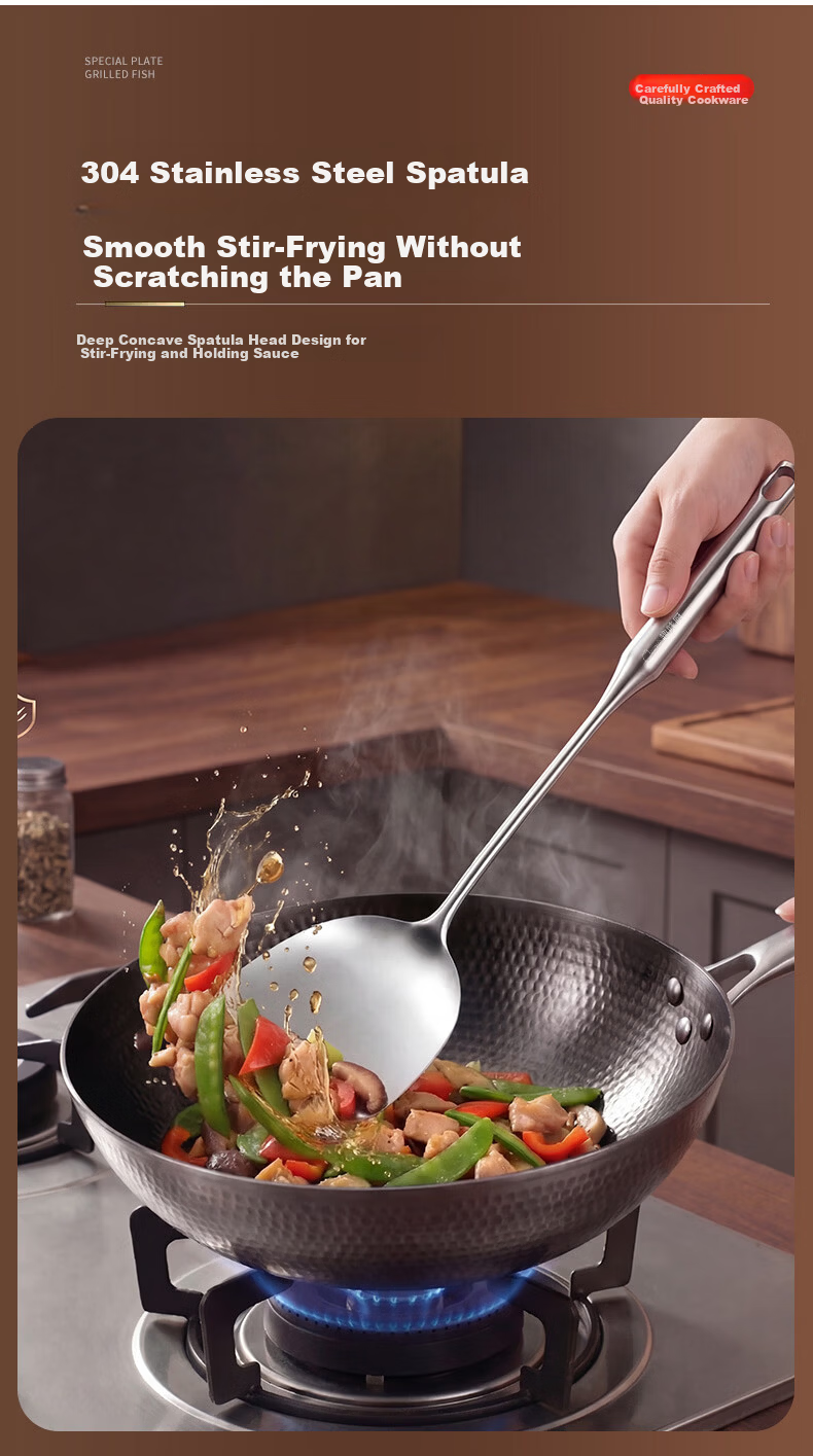 Fun Kitchen Spatula and Spoon Set 304 Stainless Steel Turner + Soup Ladle + Slotted Spoon 3-Piece Set Stainless Steel Cooking Utensils for Iron and Stainless Steel Pans 4