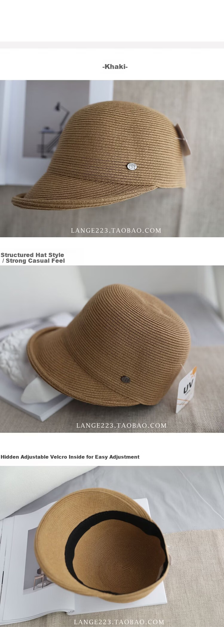 Lagur Casual Straw Baseball Cap Sunshade Wide Brim Roll-up Visor Korean Style Women's Summer Thin Black 4