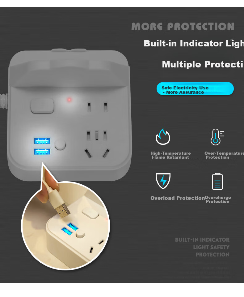 Sushiermo Multifunctional USB Power Strip Socket with Phone Holder, 4 Outlets, 1.8m Cord, Master Switch, Suitable for Office/Desk Use 5