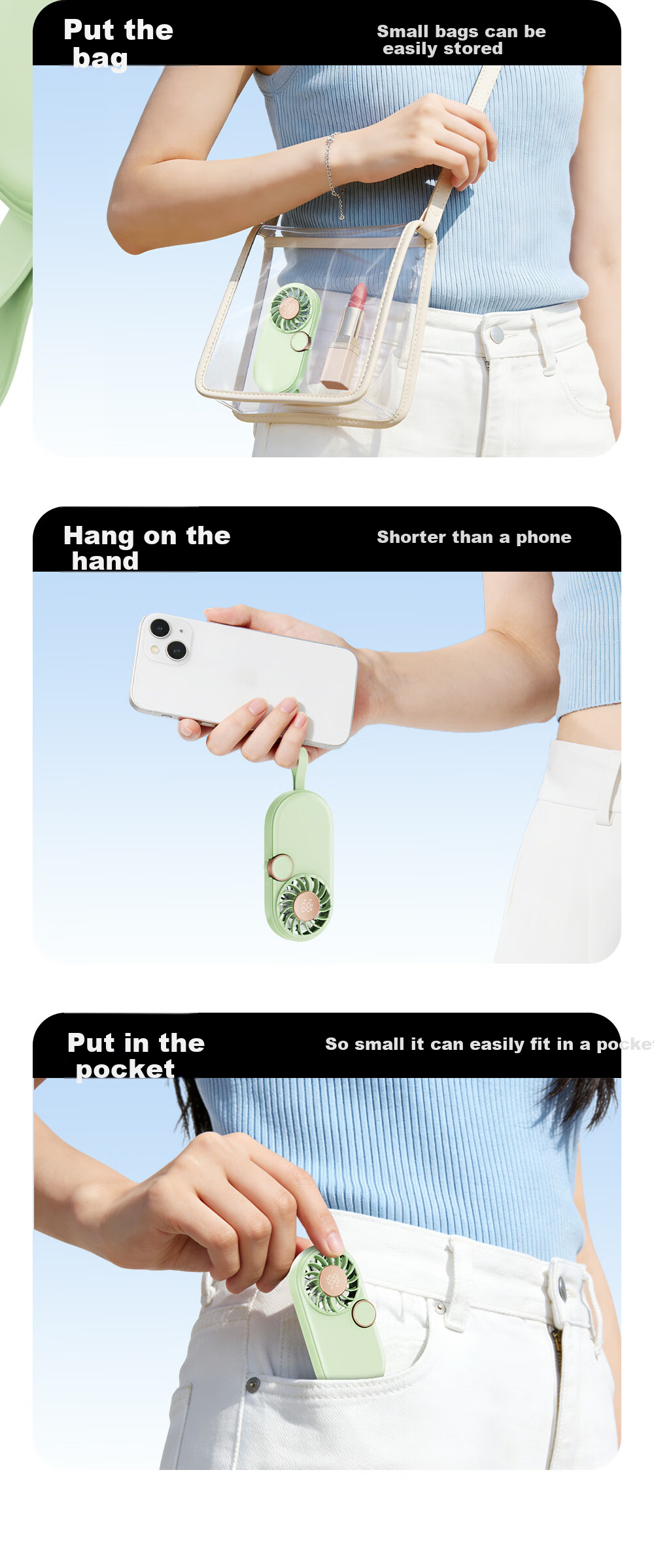 Kalai'ao Handheld Mini Portable Ultra-thin Rechargeable Brushless Motor Fan for Office, Student Dormitory, Desktop, Outdoor Pocket Fan 7