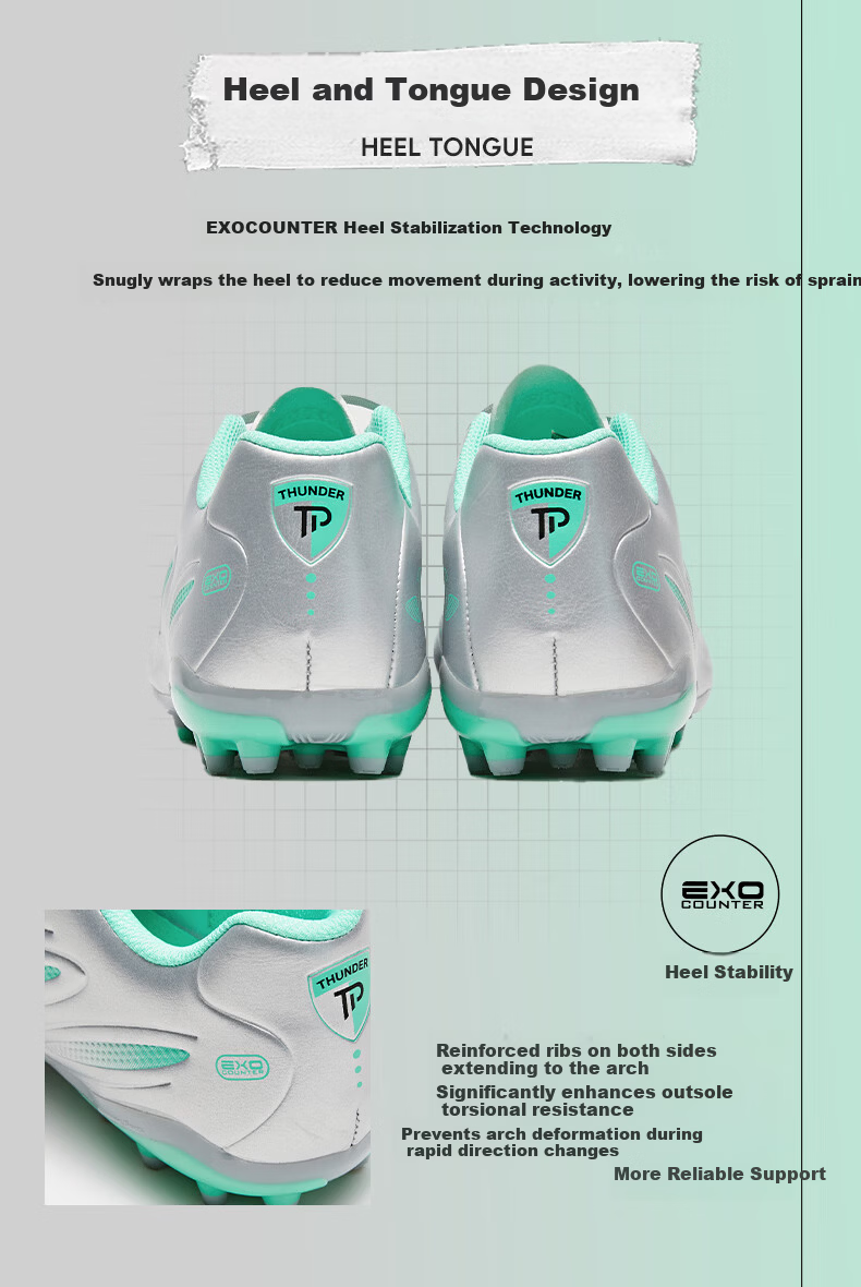 JOMA Men's Soccer Shoes MG Short Studs Adult Youth Student Competition Training Shoes Thunder 3.0 Silver/Green Size 40 8