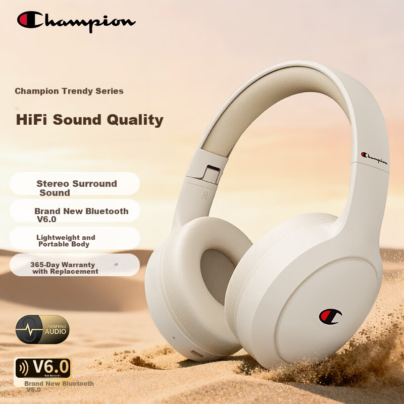 Champion Wireless Bluetooth Earbuds for Computer and Mobile, Noise-Cancelling Gaming Headset, Long Battery Life, Trendy Series CH22 Beige