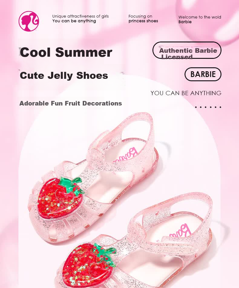Barbie Kids Girls Summer Closed-Toe Jelly Sandals Outdoor Non-Slip Velcro DA7232 Pink Size 25 1