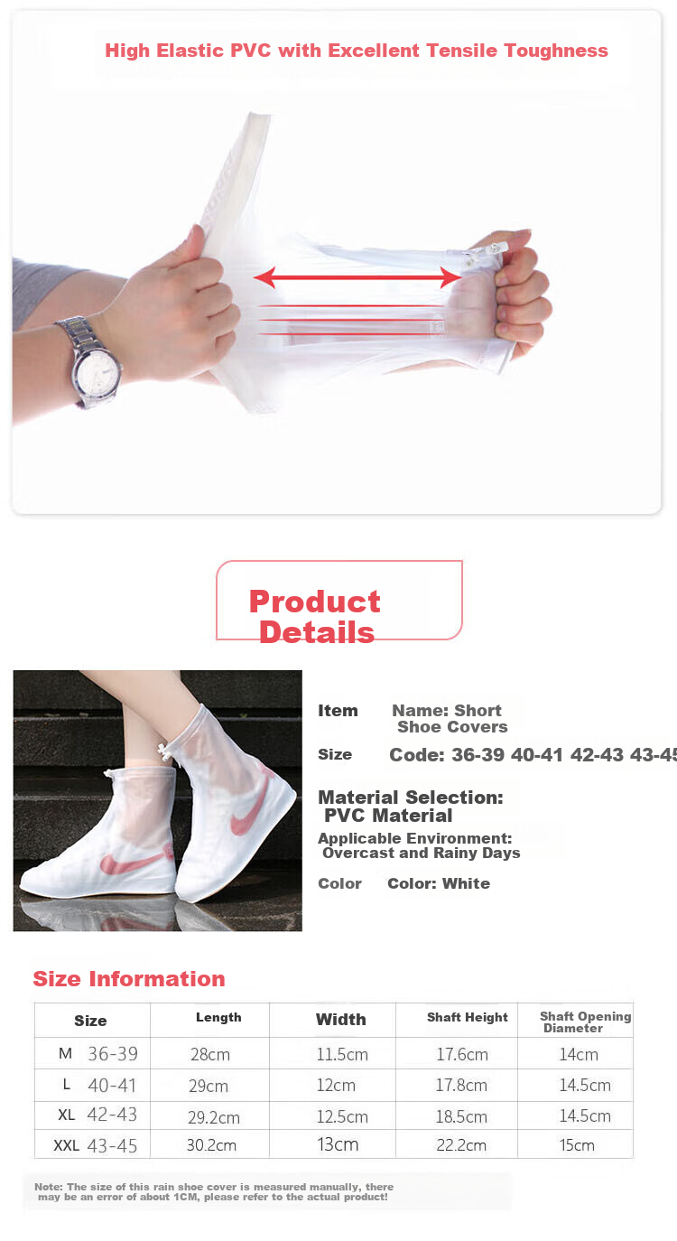 Travel Jiajialin Waterproof Shoe Covers Unisex Thickened Sole Rain Shoe Covers Non-slip Rain Boot Covers Flat White Size 36-39 3