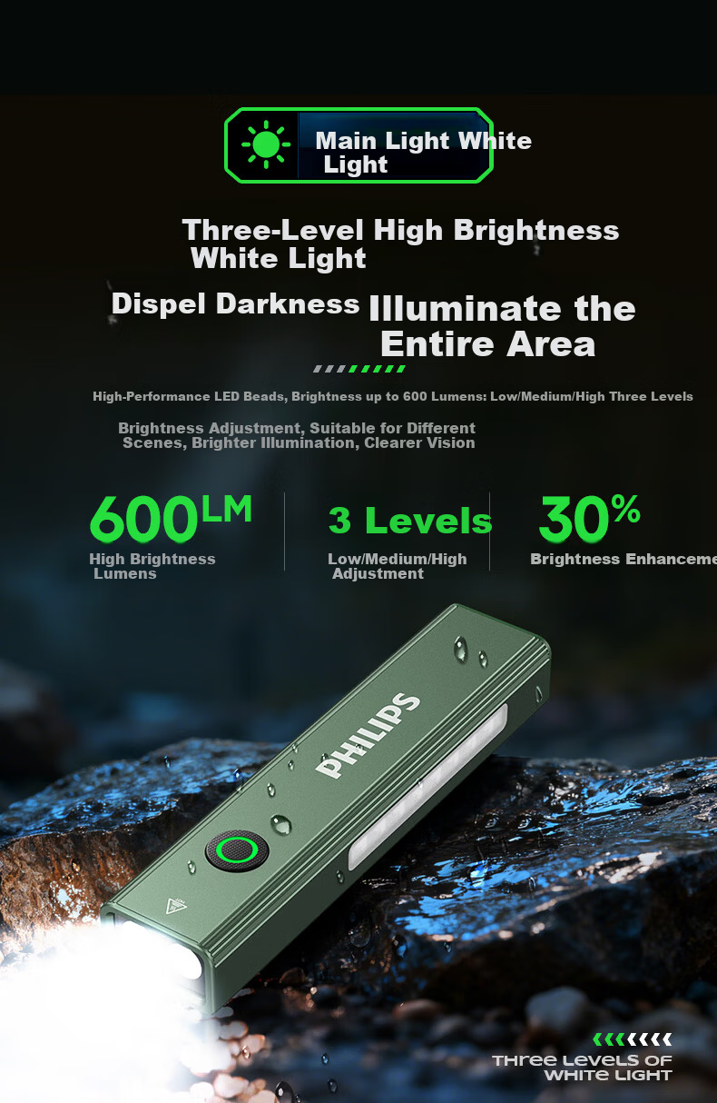 PHILIPS Flashlight, High Brightness, Magnetic Attraction, Household Use, Small Laser Pointer, Infrared Long-Range, Outdoor Lighting, Emergency Light, 6257GR 4